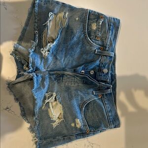Levi's 501 Blue Distressed Jean Shorts